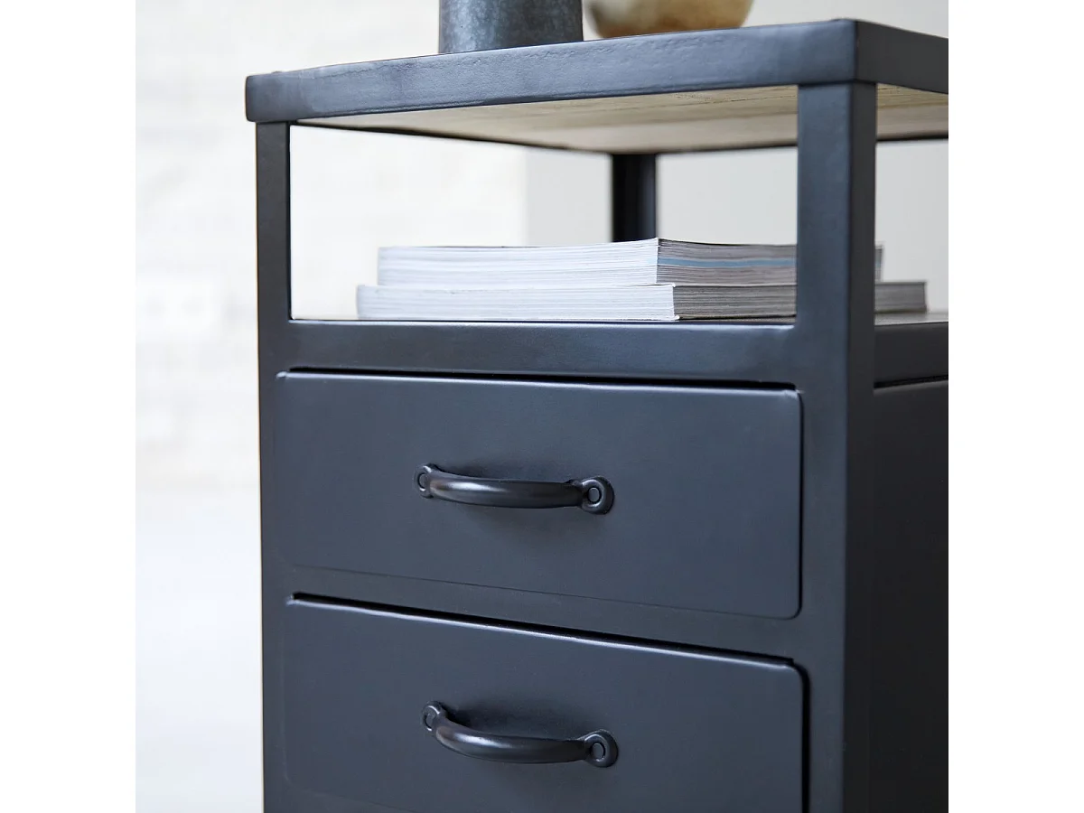 Nachtschrank mit 2 Schubladen industrielles Design schwarz Metall Tischchen neu