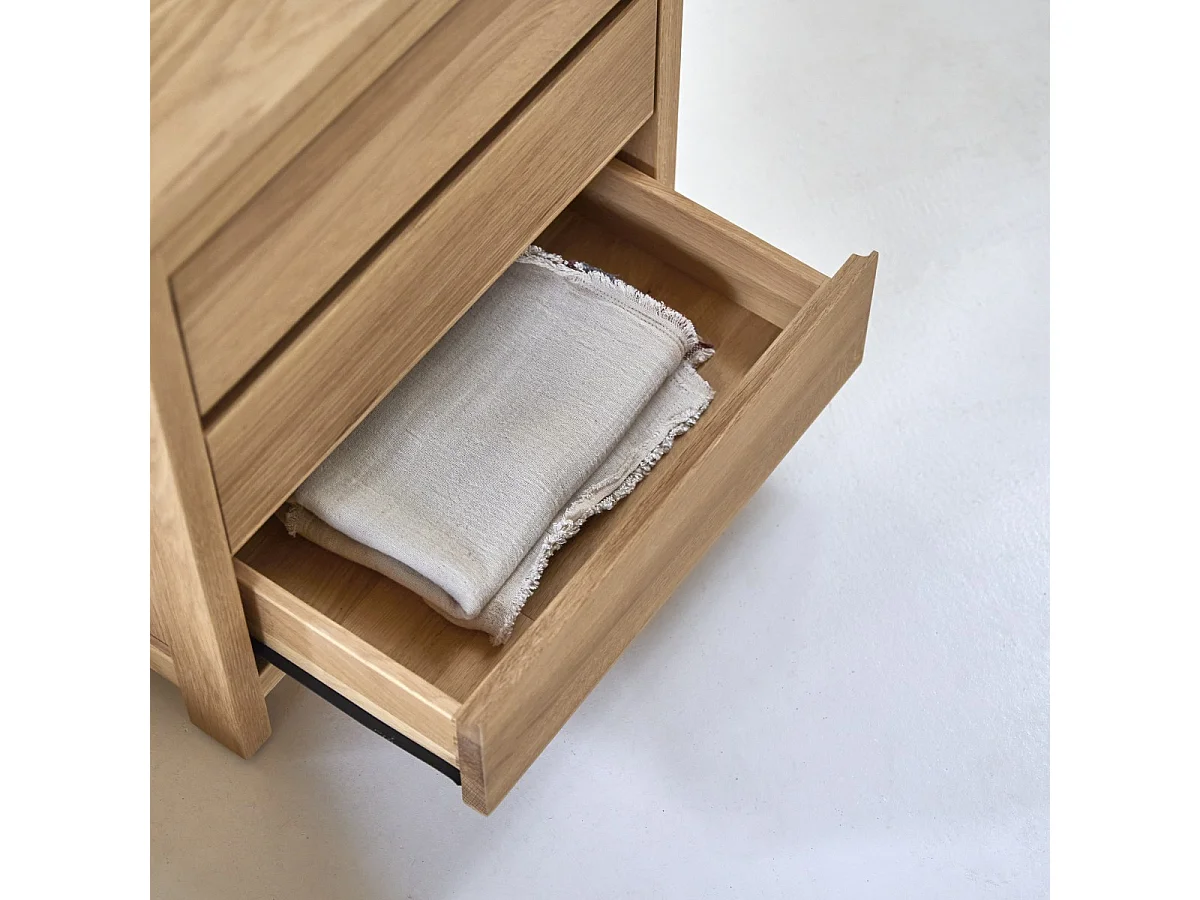 Comodino a 3 cassetti Eden in quercia massello 55 cm