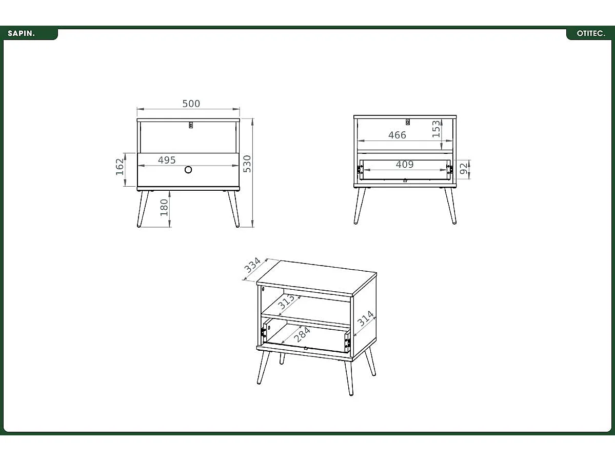 Table de Chevet - H.54 x L.50 x P.34 cm - SAPIN