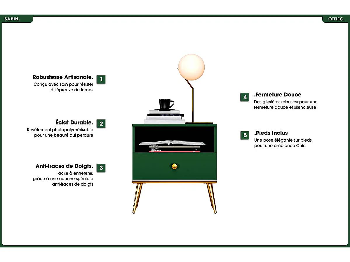 Table de Chevet - H.54 x L.50 x P.34 cm - SAPIN