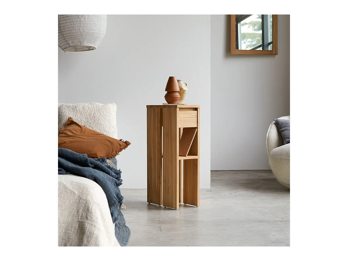Comodino tavolino legno massello teak camera letto stanza arredo 1 cassetto