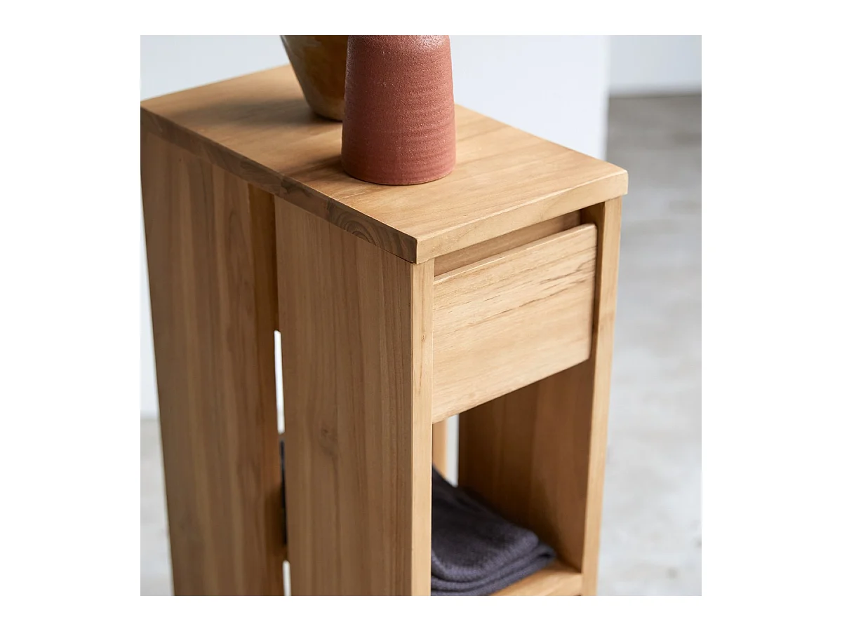 Comodino tavolino legno massello teak camera letto stanza arredo 1 cassetto