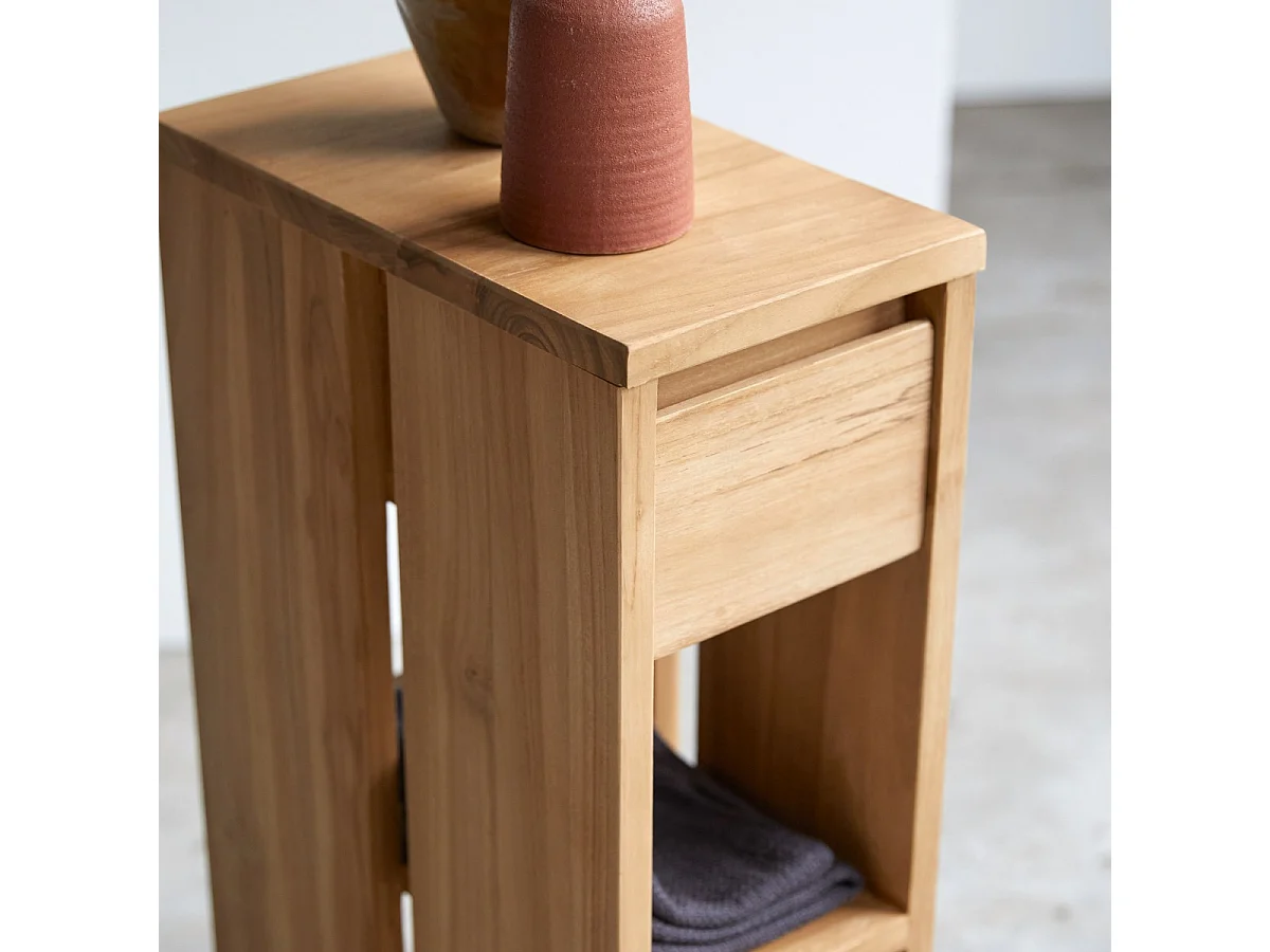 Comodino tavolino legno massello teak camera letto stanza arredo 1 cassetto