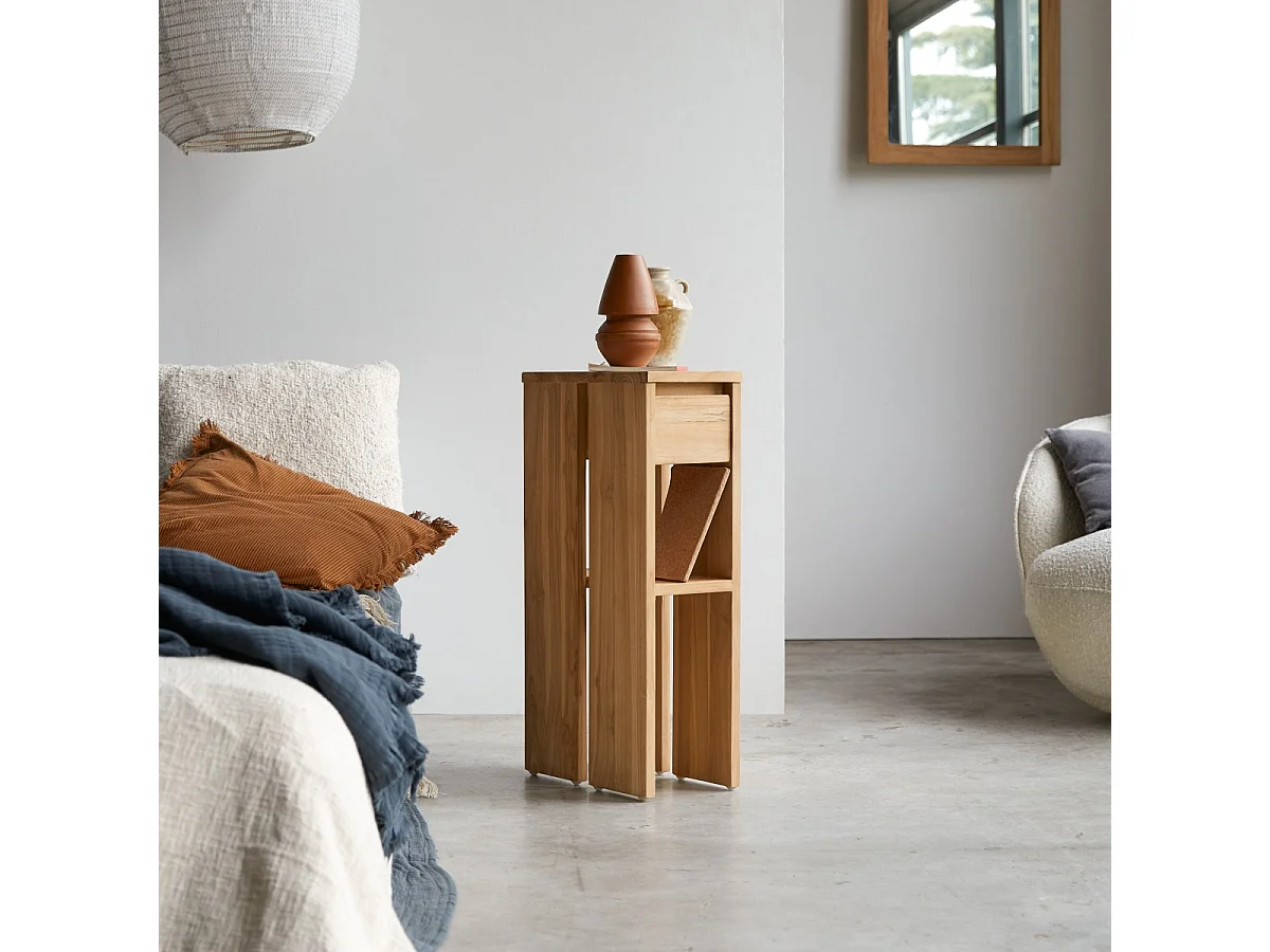 Comodino tavolino legno massello teak camera letto stanza arredo 1 cassetto
