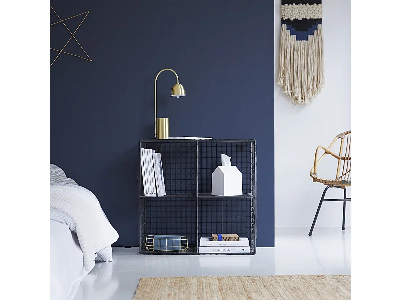 scaffale libreria ripiano murale rete metallica nera design industriale 65 cm