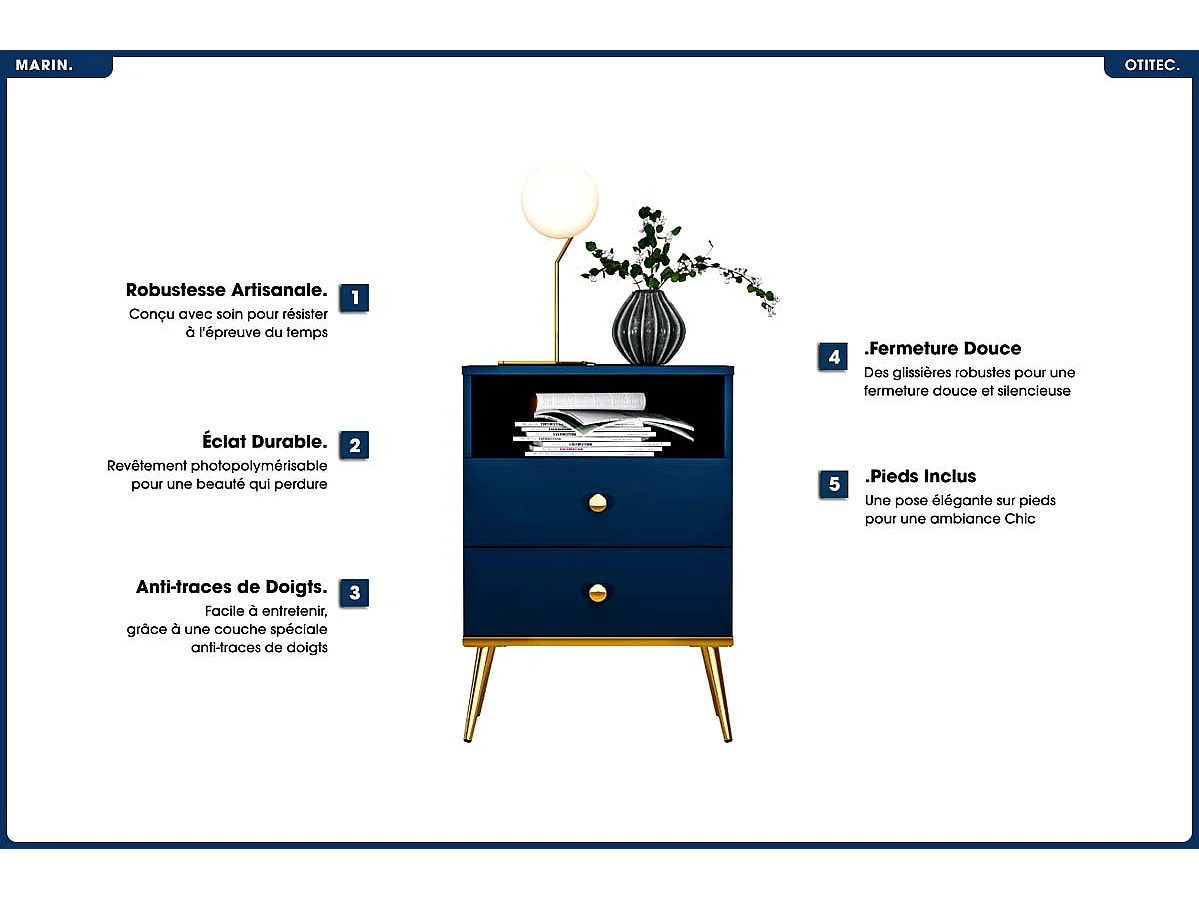 Table de Chevet - H.70 x L.50 x P.34 cm - MARIN