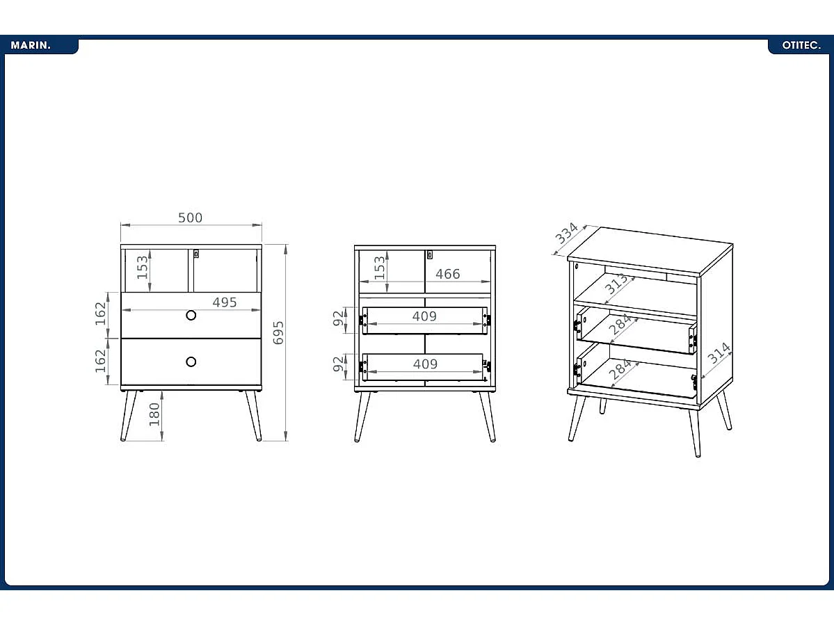 Table de Chevet - H.70 x L.50 x P.34 cm - MARIN