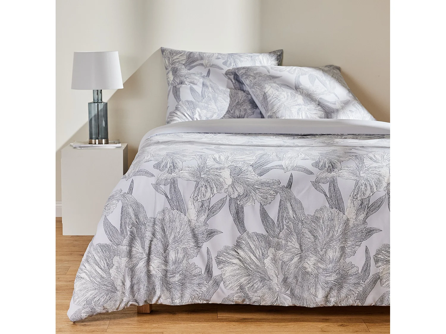 Parure de lit Flowa bleu clair microfibre 200 x 220