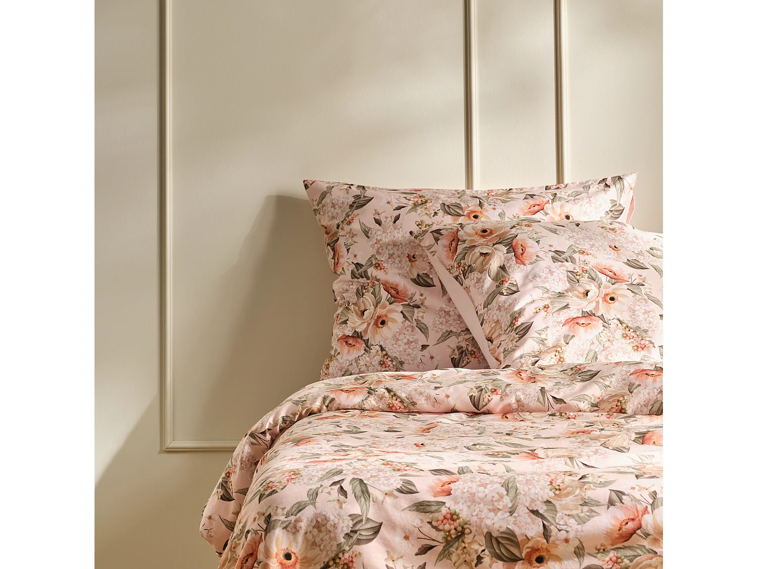 Parure de lit Amorette Rose pâle Satin de Coton 160x200