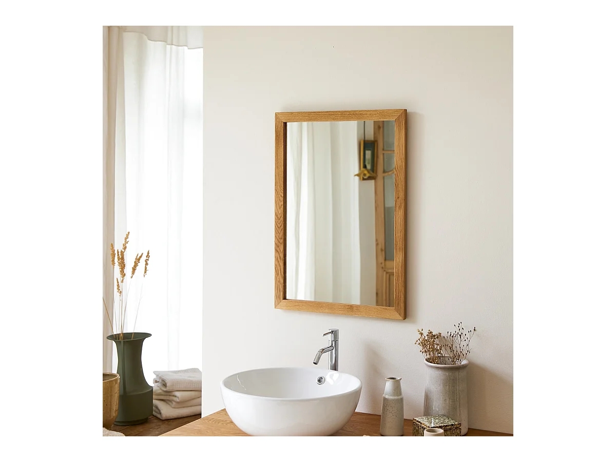 Spiegel aus Eichenholz Badezimmerspiegel Eiche massiv 70 x 50 cm neu Tikamoon