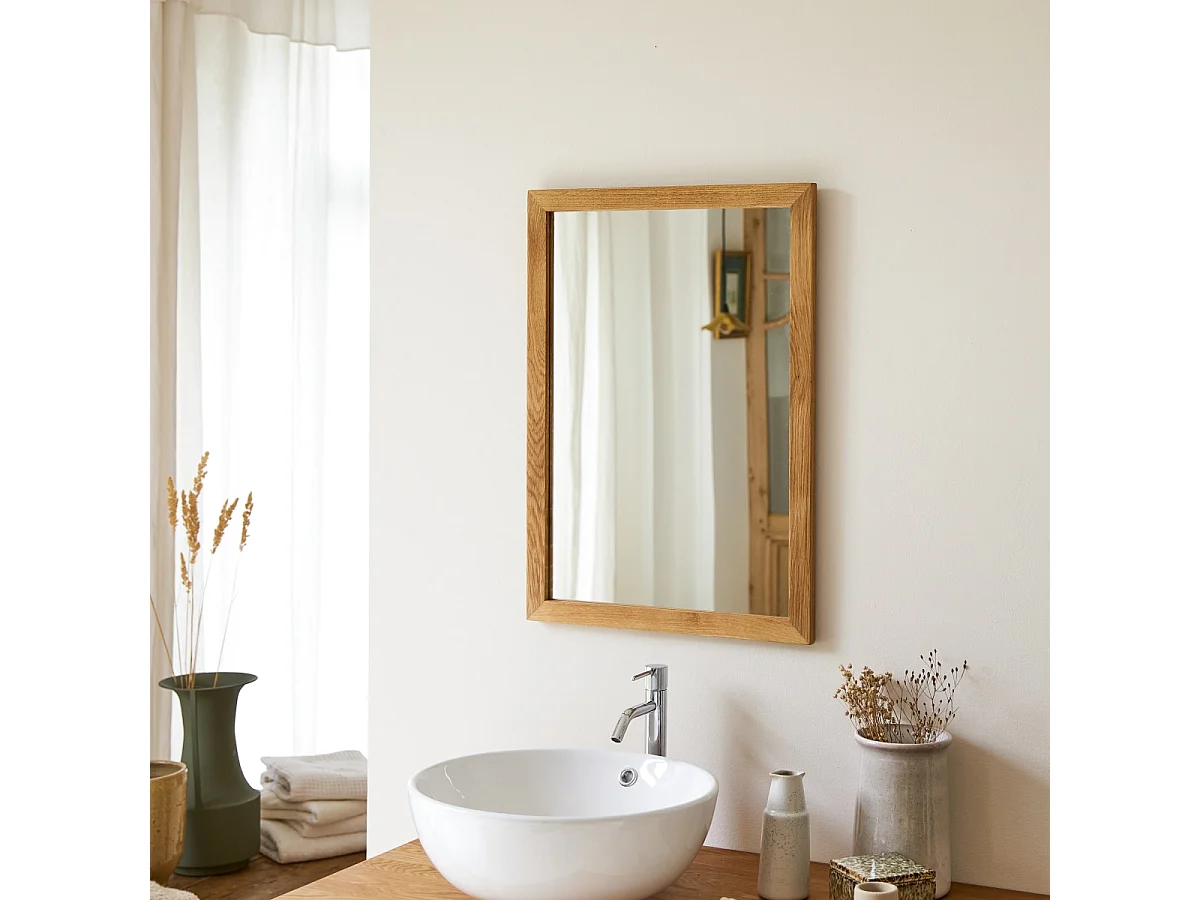 Spiegel aus Eichenholz Badezimmerspiegel Eiche massiv 70 x 50 cm neu Tikamoon