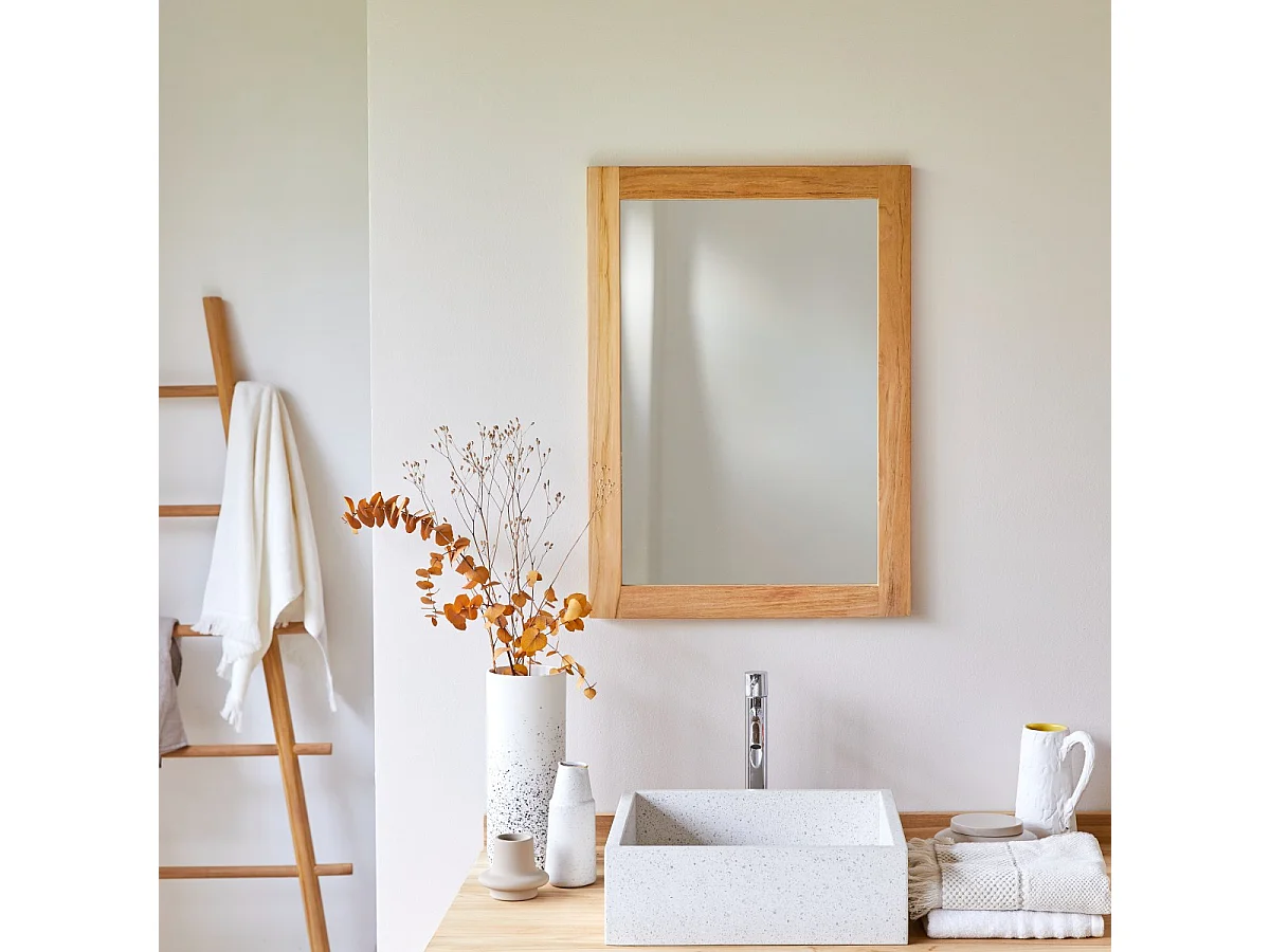 Specchio in teak tek legno massello 70x50cm decorazione accessori bagno