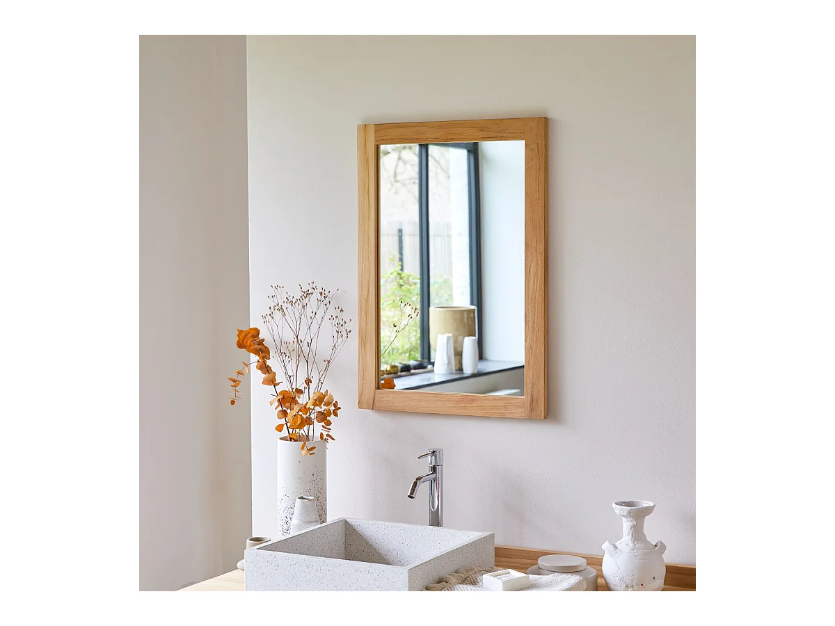 Specchio in teak tek legno massello 70x50cm decorazione accessori bagno
