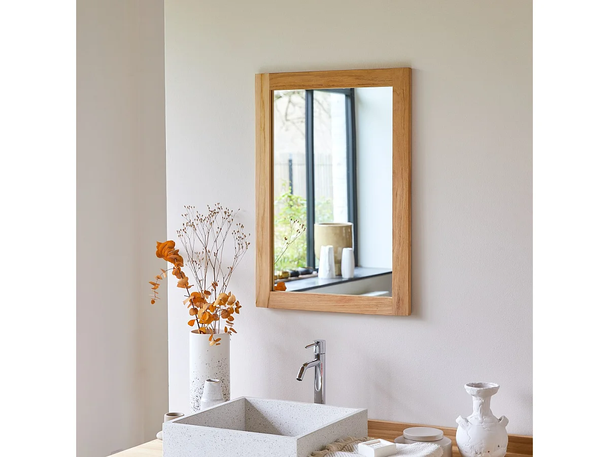 Specchio in teak tek legno massello 70x50cm decorazione accessori bagno