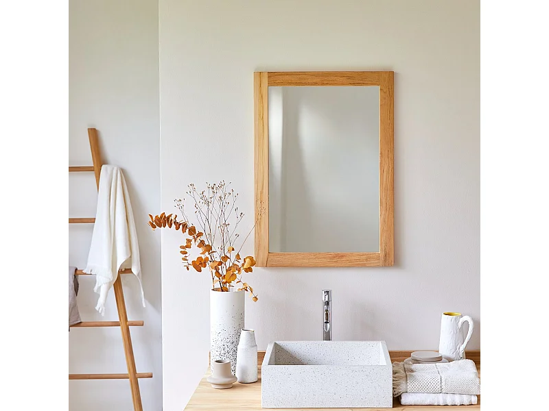 Badezimmerspiegel Wandspiegel Spiegel 70x50 Bad massivem Teakholz Teak massiv