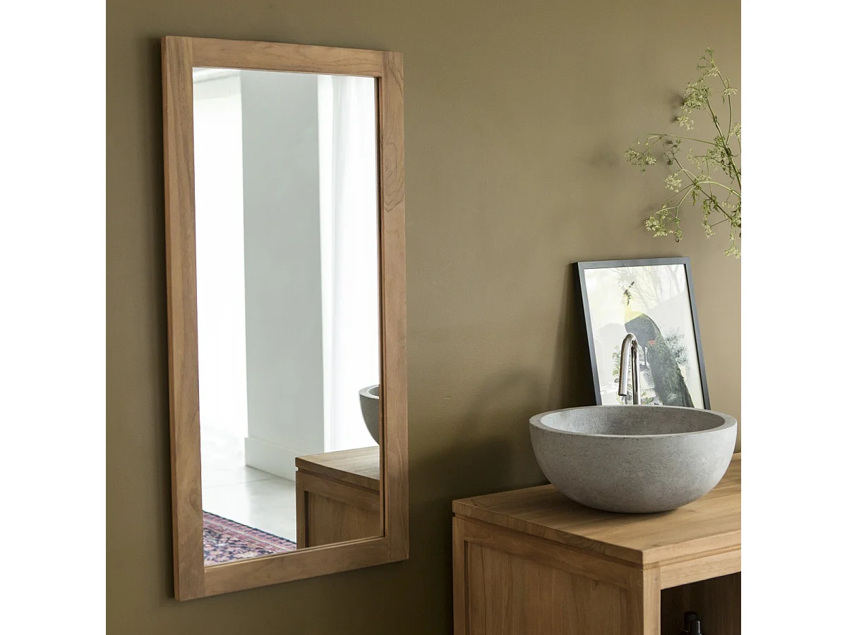 Badezimmerspiegel Wandspiegel Spiegel 100x50 Bad massivem Teakholz Teak massiv