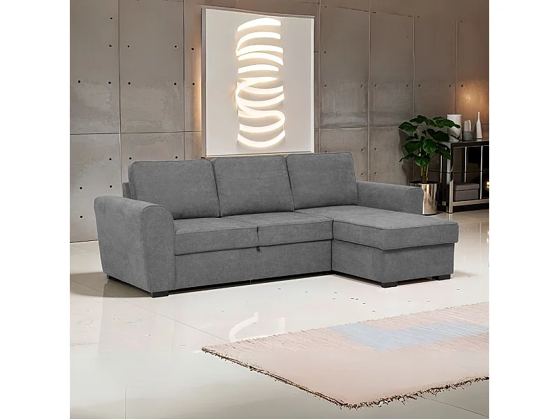 Divano letto penisola Reversibile Aston con contenitore in tessuto grigio 251.5x159.5x86H