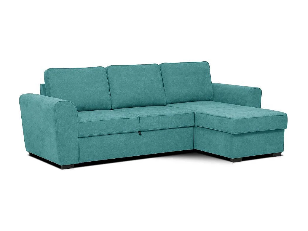 Divano letto penisola Reversibile Aston con contenitore in tessuto turchese 251.5x159.5x86H