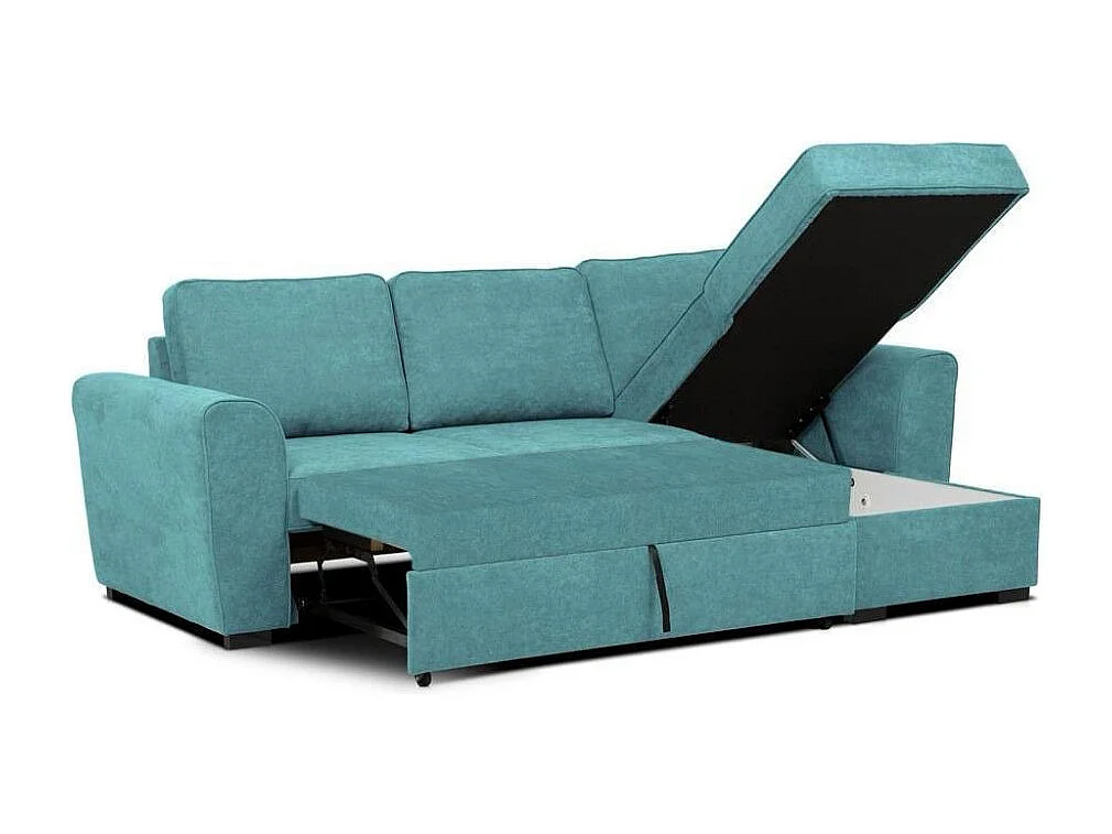 Divano letto penisola Reversibile Aston con contenitore in tessuto turchese 251.5x159.5x86H