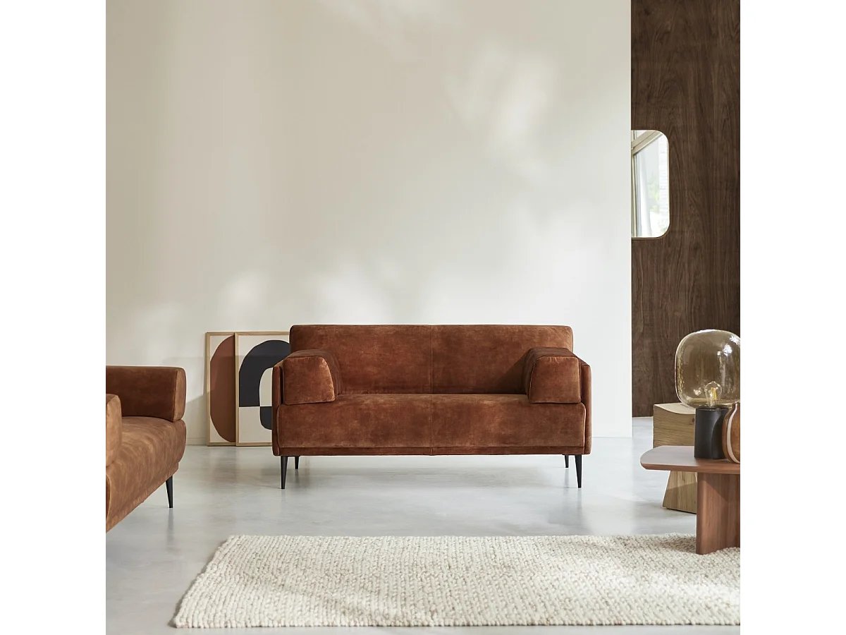 Sofa aus terracottafarbenem Samt Finn, 2-3-Sitzer, 2-Sitzer