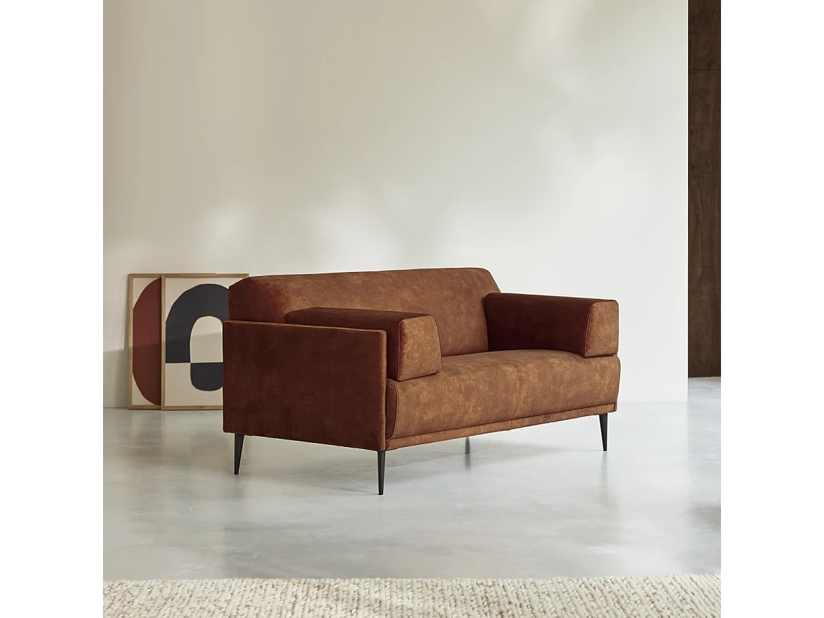 Sofa aus terracottafarbenem Samt Finn, 2-3-Sitzer, 2-Sitzer