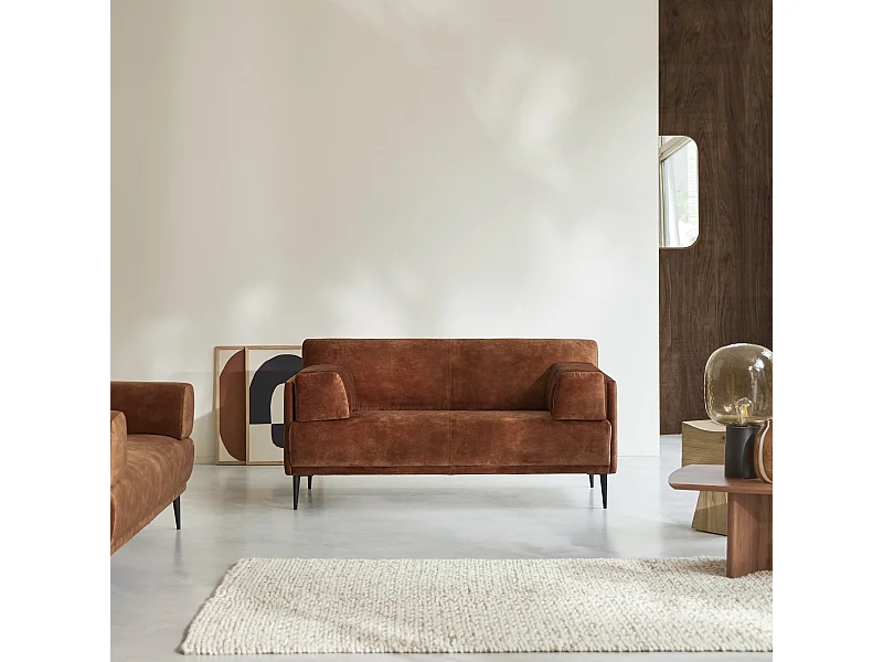 Sofa aus terracottafarbenem Samt Finn, 2-3-Sitzer, 2-Sitzer