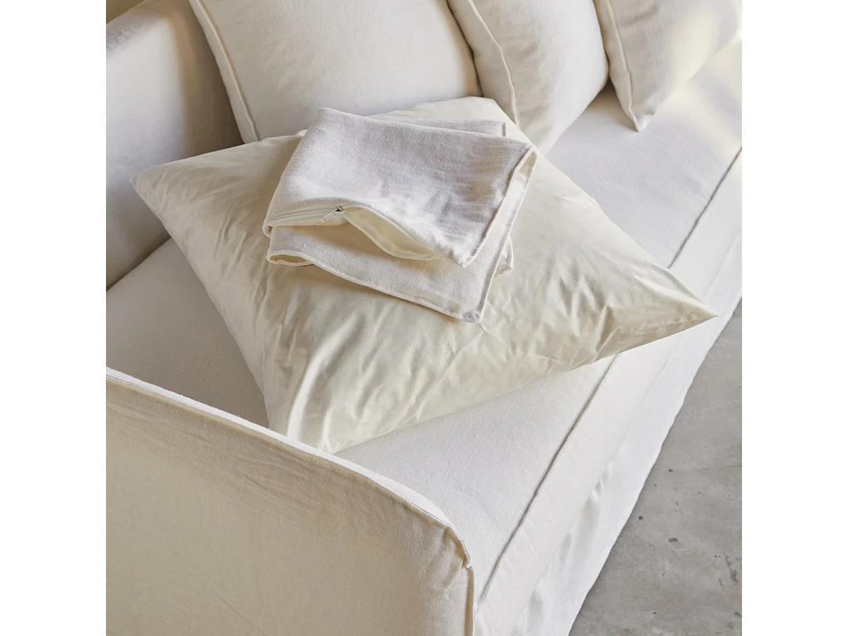 Sofa Ariane aus weißem Leinen, 5-Sitzer