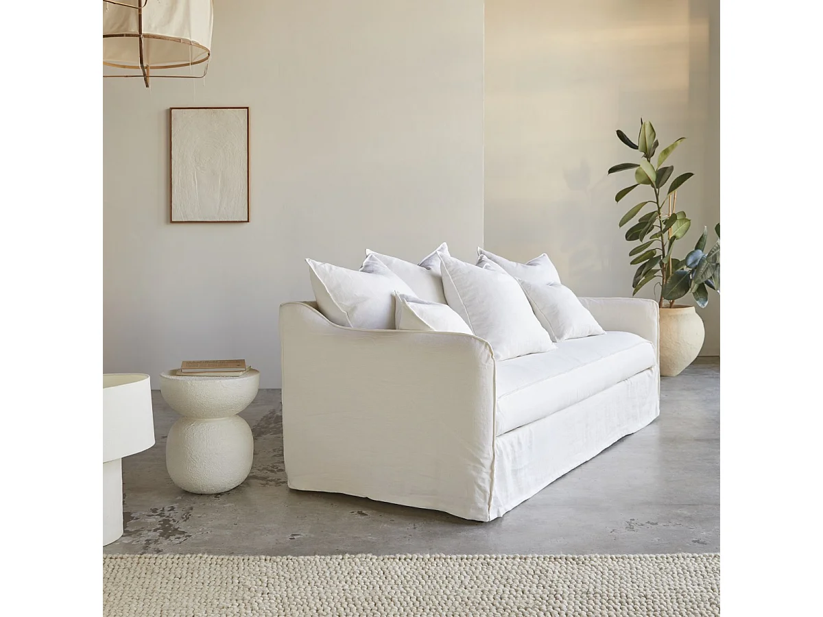 Sofa Ariane aus weißem Leinen, 5-Sitzer