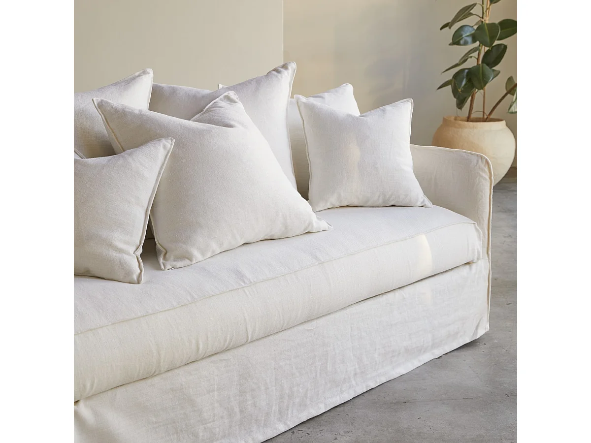 Sofa Ariane aus weißem Leinen, 5-Sitzer