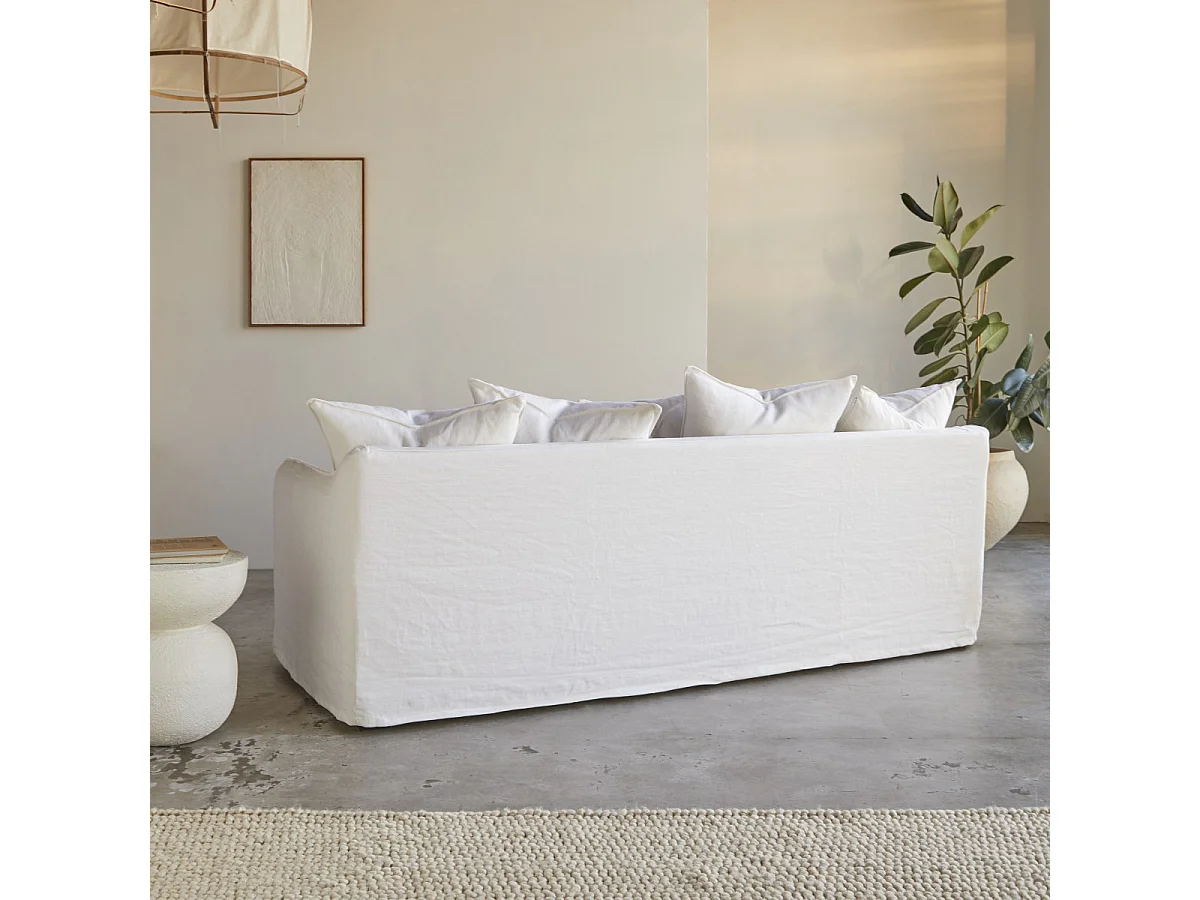 Sofa Ariane aus weißem Leinen, 5-Sitzer