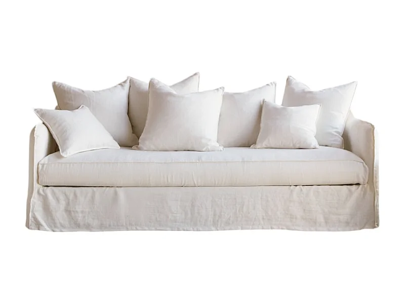 Sofa Ariane aus weißem Leinen, 5-Sitzer
