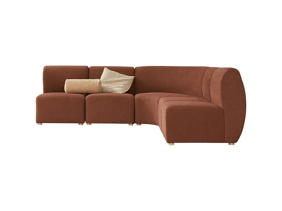 Divano angolare modulare Swann da 4 posti in acacia massello e tessuto terracotta