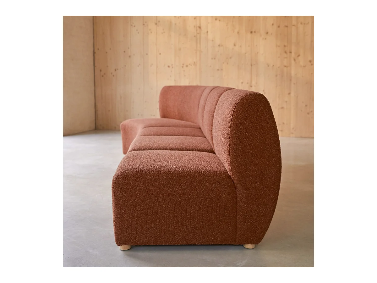 Divano angolare modulare Swann da 4 posti in acacia massello e tessuto terracotta