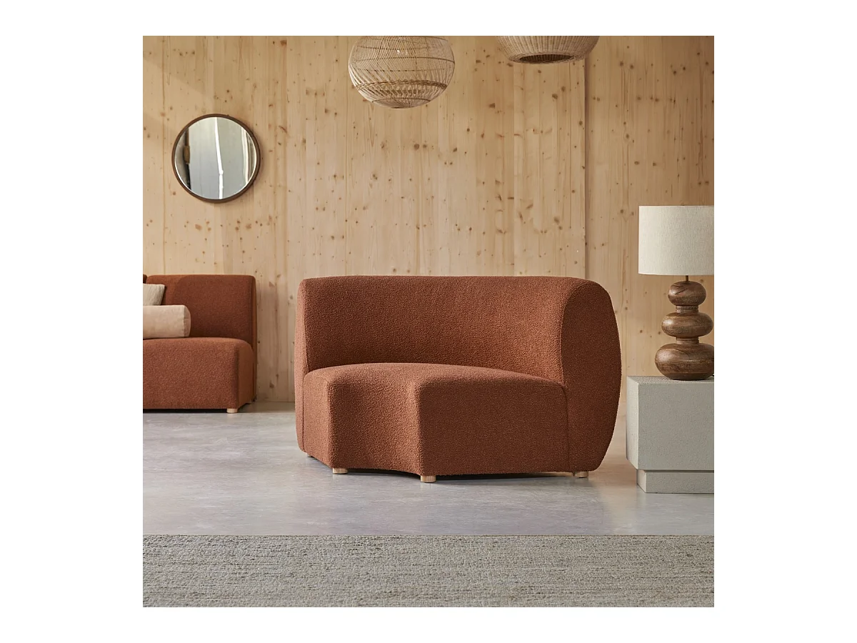 Divano angolare modulare Swann da 4 posti in acacia massello e tessuto terracotta