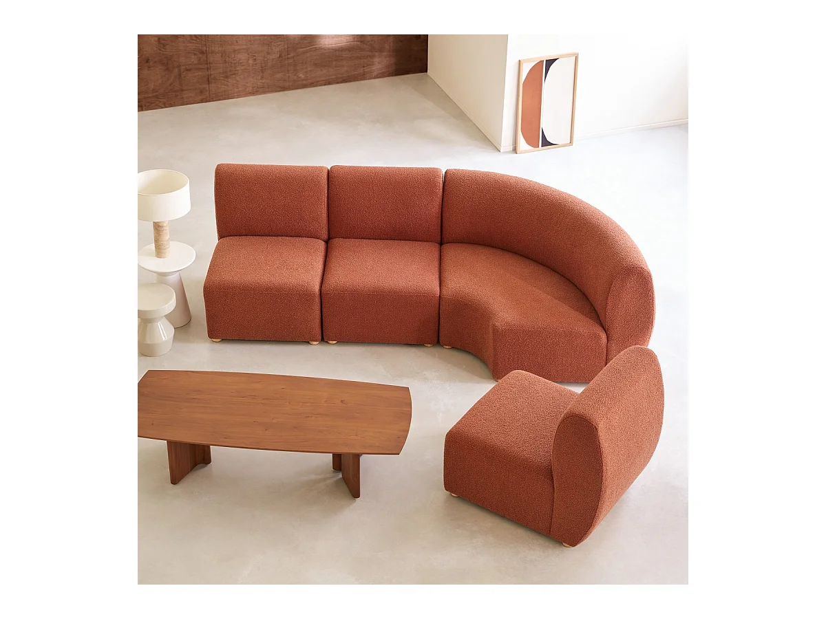 Divano angolare modulare Swann da 4 posti in acacia massello e tessuto terracotta