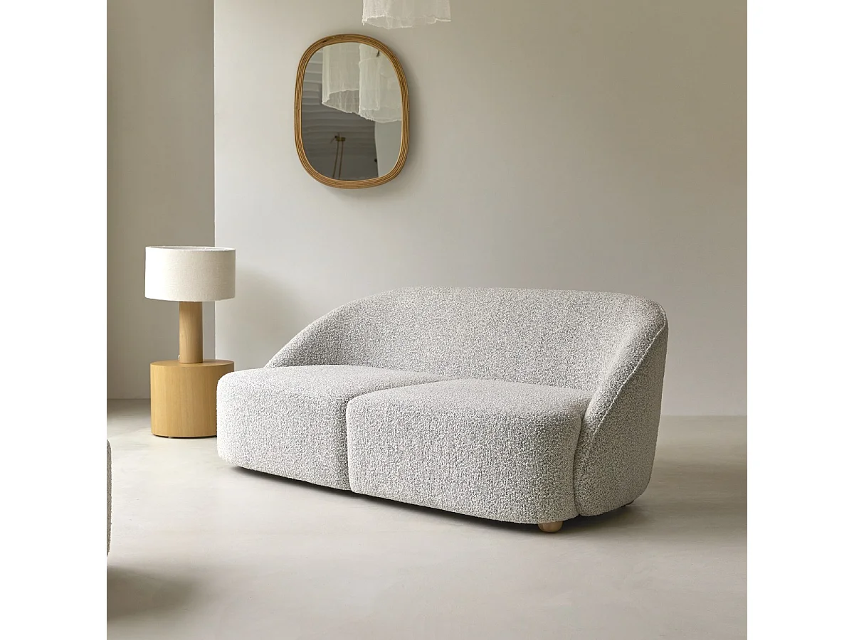 Canapé Soren 2 places en acacia massif et tissu gris