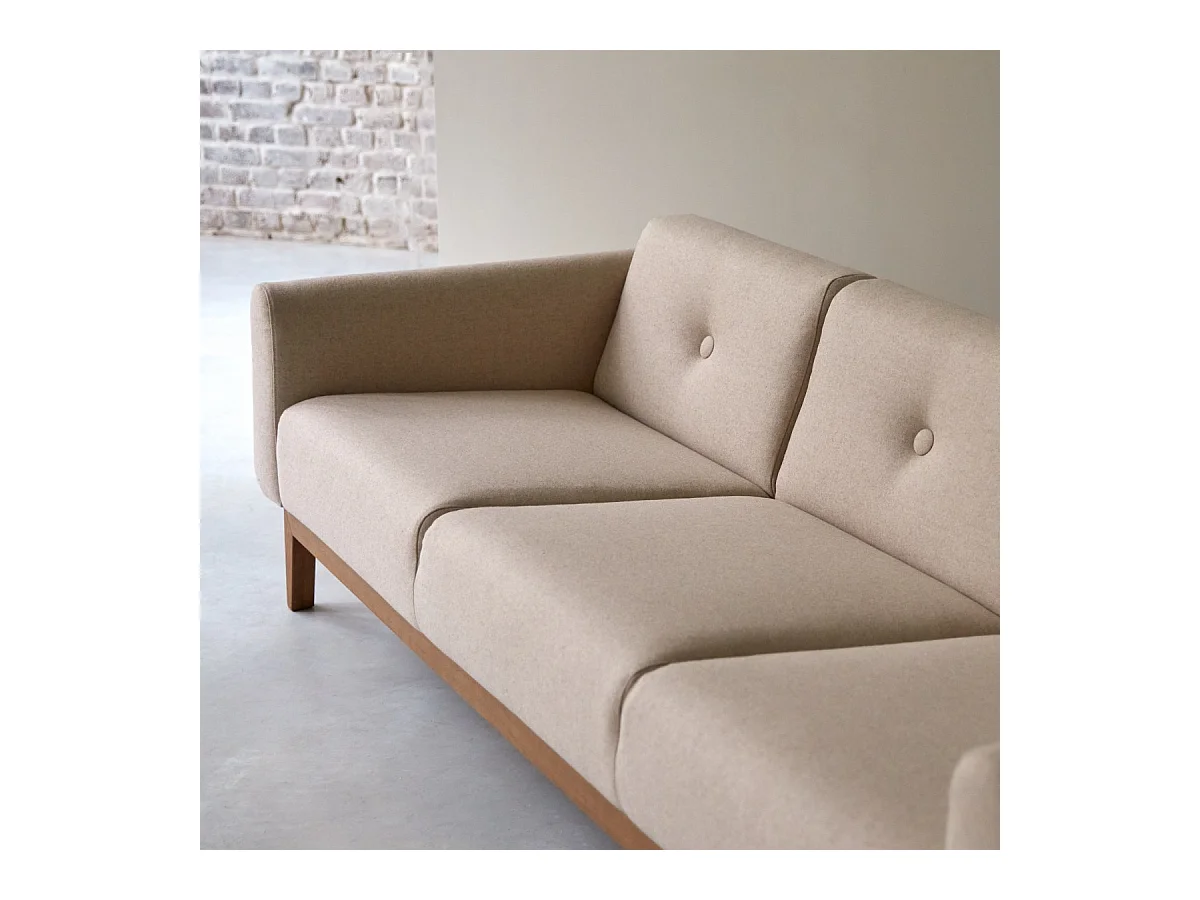 Canapé Bjorn en chêne massif et lainage écru 3 places, 3 places