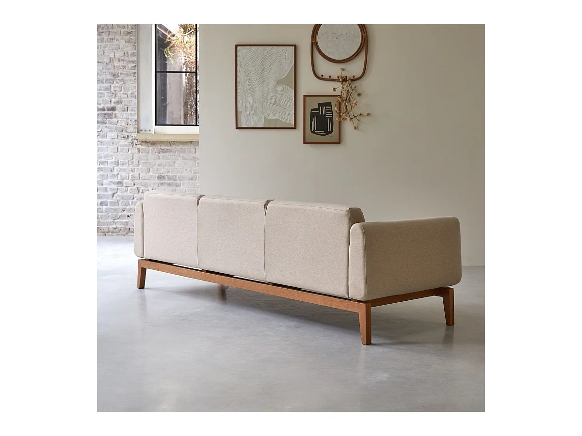 Canapé Bjorn en chêne massif et lainage écru 3 places, 3 places