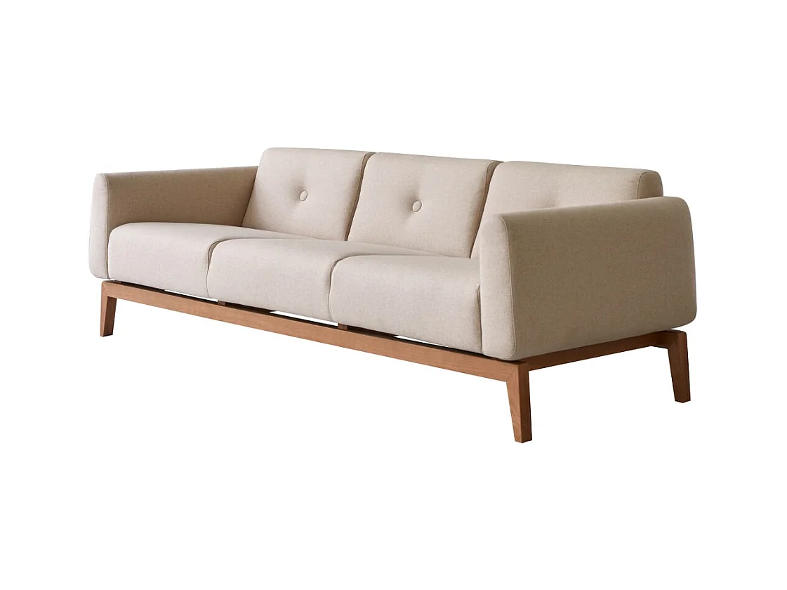 Canapé Bjorn en chêne massif et lainage écru 3 places, 3 places