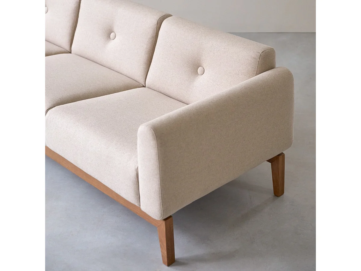 3-Sitzer-Sofa Bjorn aus massiver Eiche und Ecru-Wolle ,3-Sitzer