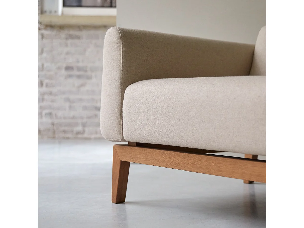 3-Sitzer-Sofa Bjorn aus massiver Eiche und Ecru-Wolle ,3-Sitzer