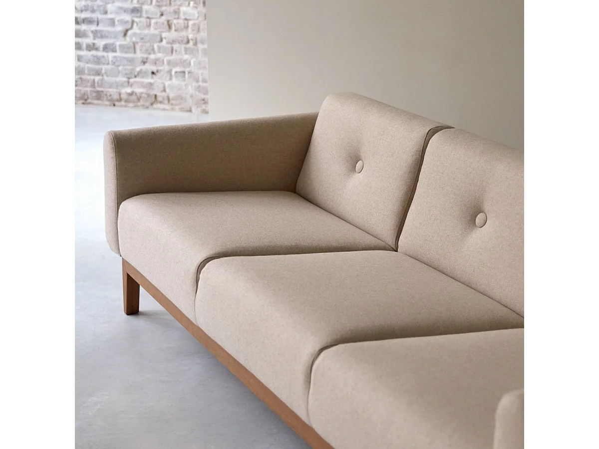 3-Sitzer-Sofa Bjorn aus massiver Eiche und Ecru-Wolle ,3-Sitzer