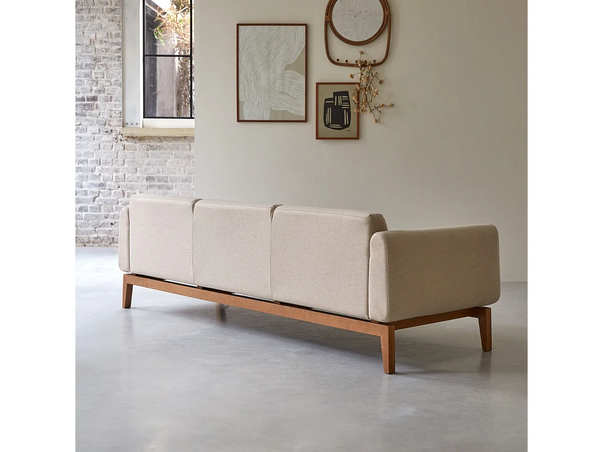 3-Sitzer-Sofa Bjorn aus massiver Eiche und Ecru-Wolle ,3-Sitzer