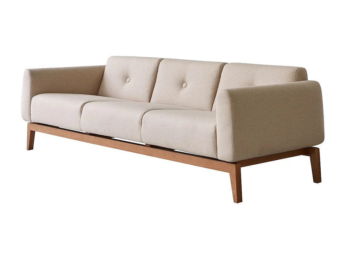 3-Sitzer-Sofa Bjorn aus massiver Eiche und Ecru-Wolle ,3-Sitzer