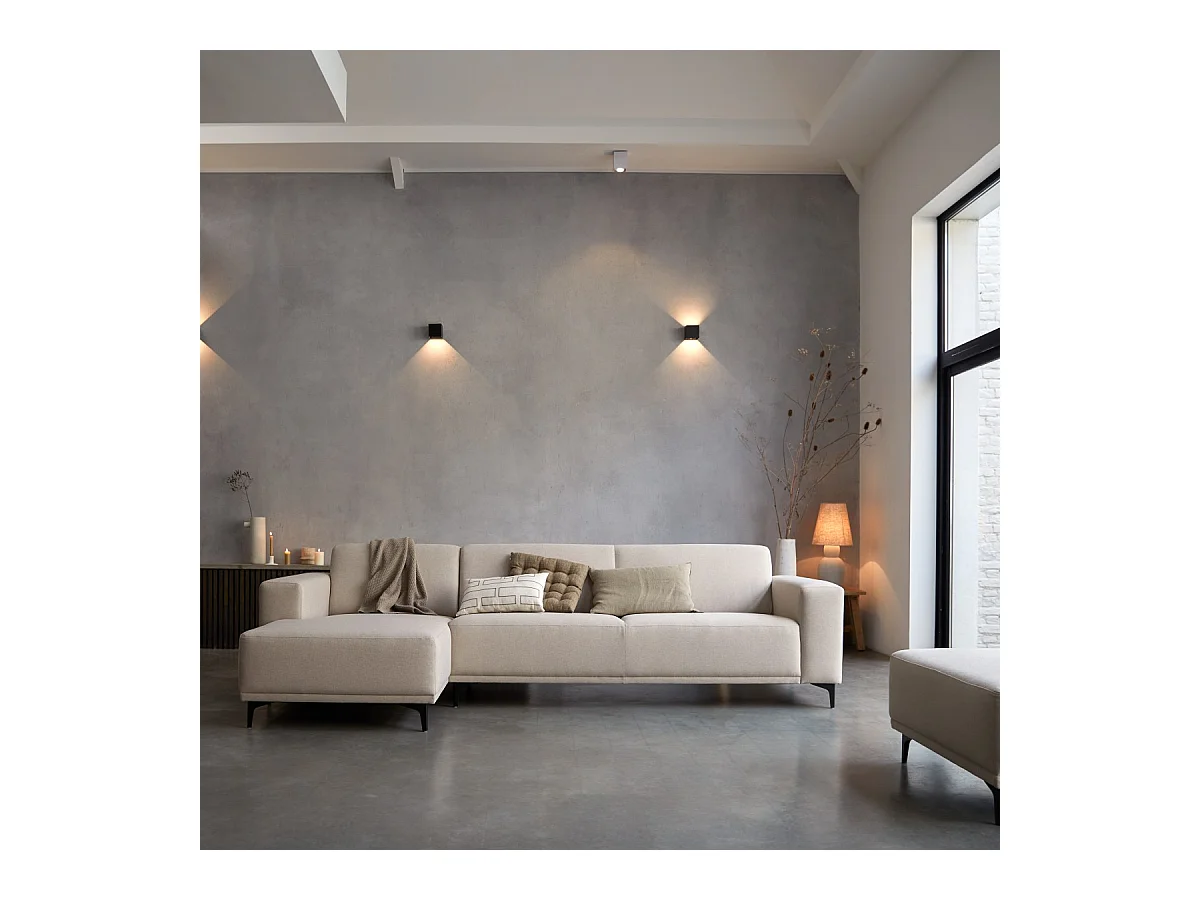 Divano angolare sinistro in tessuto ecru 300 x 150 cm Lars, 5 posti