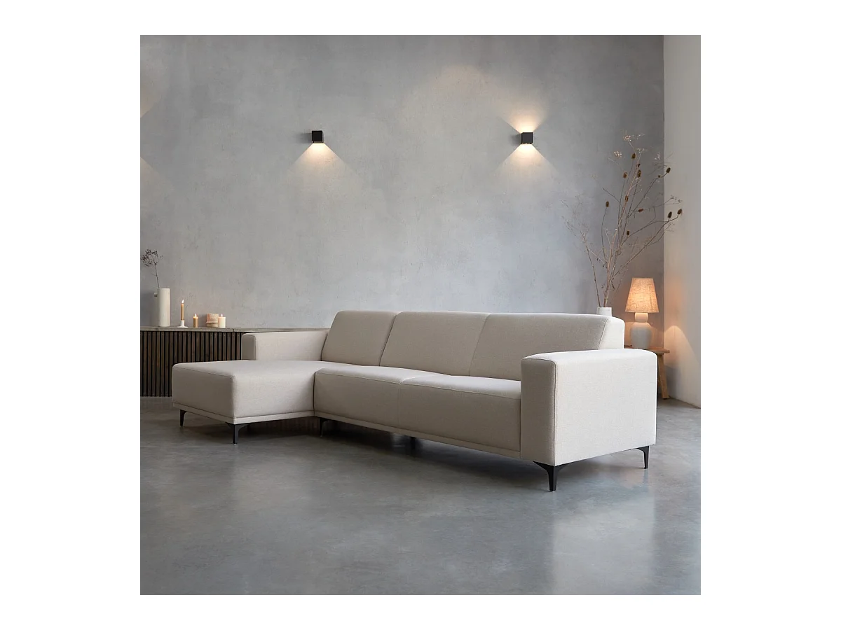 Divano angolare sinistro in tessuto ecru 300 x 150 cm Lars, 5 posti