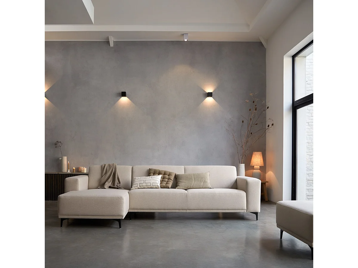 Ecksofa Lars mit Eckelement links und ecrufarbenem Stoffbezug 300 x 150 cm ,5-Sitzer