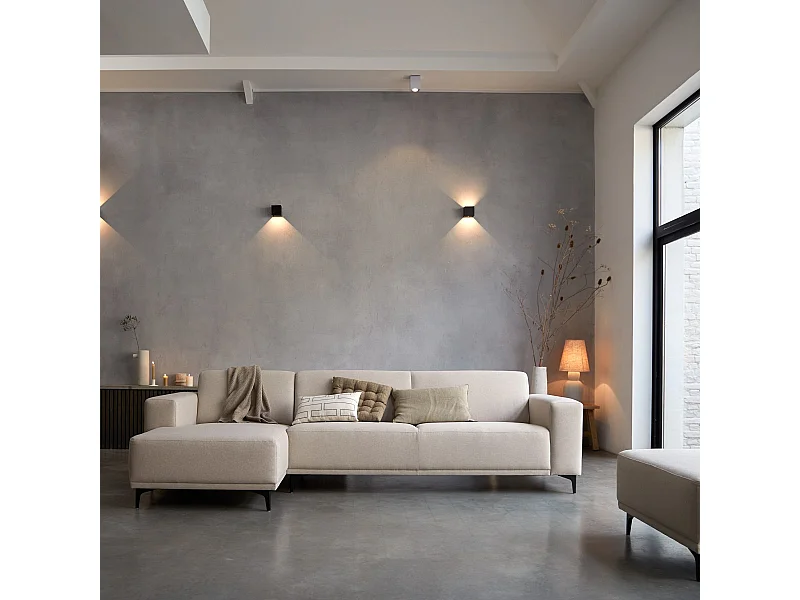 Canapé d'angle gauche en tissu écru 300 x 150 cm Lars, 5 places