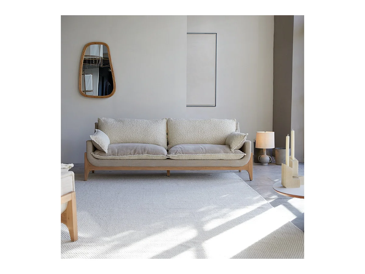 Sofa Woodnest mit massivem Eichenholzgestell und Leinenbezug 3-Sitzer ,3-Sitzer