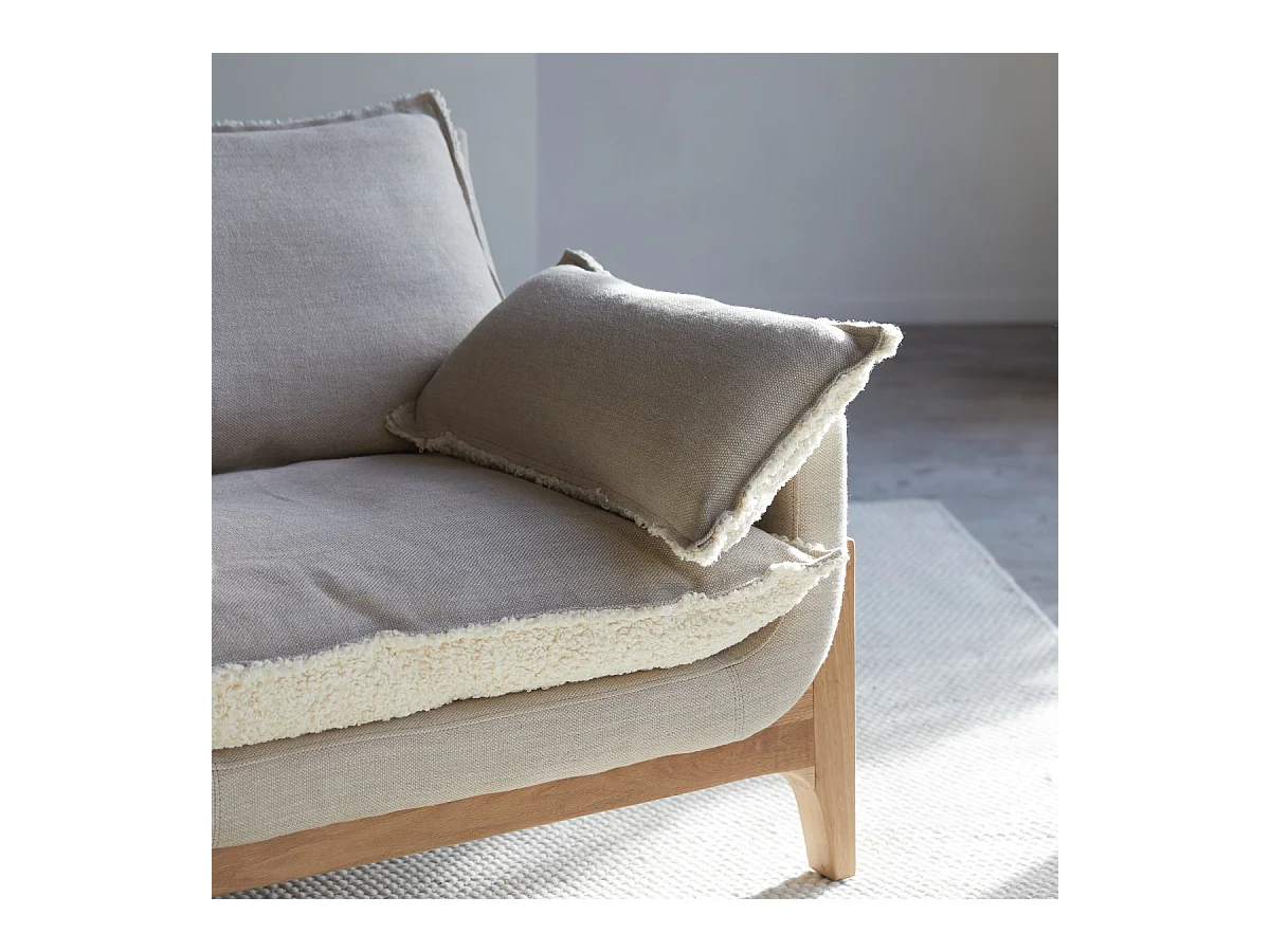 Sofa Woodnest mit massivem Eichenholzgestell und Leinenbezug 3-Sitzer ,3-Sitzer